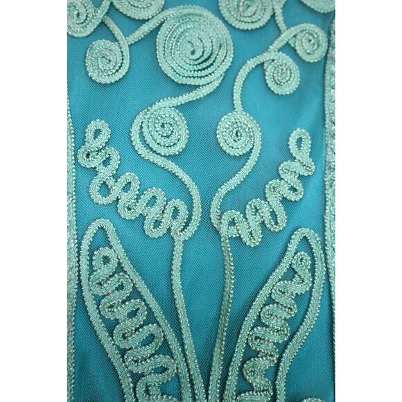 T&W Designs Blue and Green Embroidered Floral Mini Dress Short Cocktail Small - Picture 3 of 10